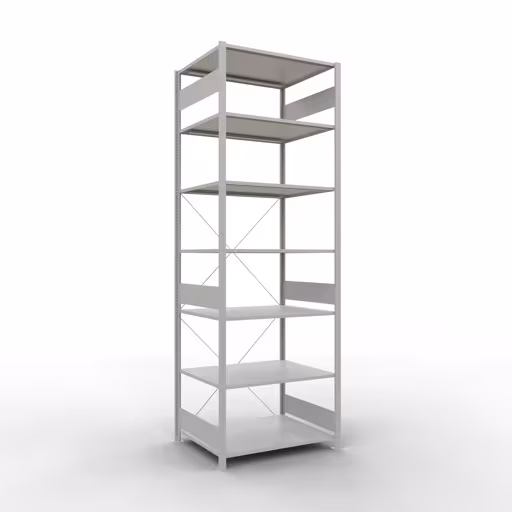 Scaffale base, scaffale, sistema a innesto MULTIplus150, 3000 x 1000 x 800 mm (AxLxP), 7 ripiani, traversa, RAL 7035 grigio chiaro di Schulte Lagertechnik Ripiano base, ripiano, sistema a innesto MULTIplus150, 3000 x 1000 x 800 mm (AxLxP), 7 ripiani, traversa, RAL 7035 grigio chiaro, ripiano aggiuntivo, articolo n. 32682