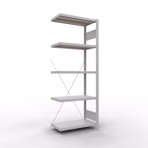 Étagère supplémentaire, étagère, système enfichable MULTIplus250, 2000 x 750 x 400 mm (HxLxP), 5 étagères, traverse, RAL 7035 gris clair, étagère supplémentaire, réf. 32845-75