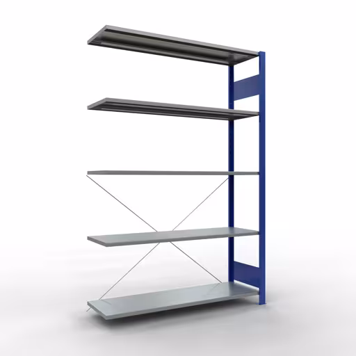 Scaffali componibili, scaffali, sistema a innesto MULTIplus150, 2000 x 1300 x 400 mm (AxLxP), 5 ripiani, traversa, RAL 5010 blu genziana/zincato della marca Schulte Lagertechnik della gamma sistemi a innesto
