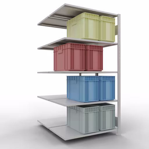 Rayonnage supplémentaire, rayonnage double, système d'étagères MULTIplus150, 2000 x 1000 x (2x600) mm (HxLxP), 2x5 tablettes, barres de longueur, RAL 7035 gris clair avec le GTIN 4004514270016 Rayonnage supplémentaire, rayonnage double, système d'étagères MULTIplus150, 2000 x 1000 x (2x600) mm, 2x5 étagères, gris clair RAL 7035 de Schulte Lagertechnik avec le numéro d'art. 33165