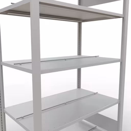 Figure n° 12 de l'article étagère de base, étagère de bureau, système enfichable MULTIplus150, 1800 x 1000 x 600 mm, 5 étagères, avec butée centrale, gris clair de la gamme d'étagères de bureau de Schulte Lagertechnik