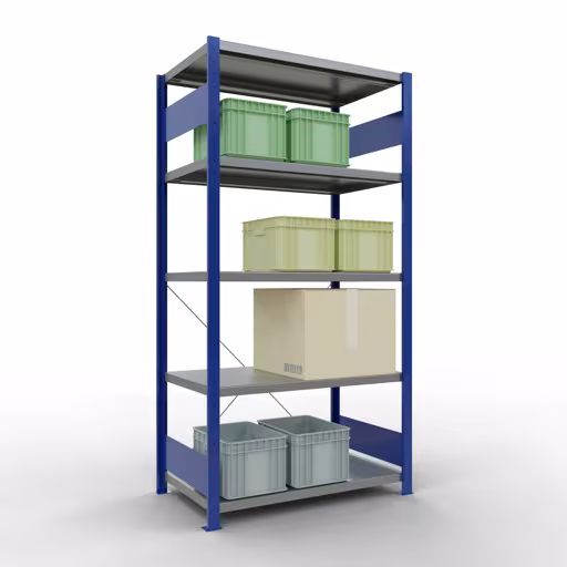 Image du produit n° 15 de l'article étagère de base, système enfichable MULTIplus250, 2000 x 1000 x 600 mm, 5 étagères, RAL 5010 bleu gentiane/galvanisé de la gamme de produits système enfichable de la marque Schulte Lagertechnik