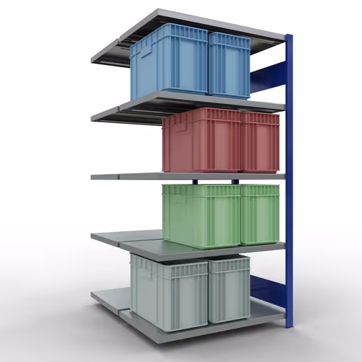 Image supplémentaire de l'article, étagère double, système d'étagères MULTIplus250, 2000 x 1000 x (2x600) mm, 2x5 étagères, RAL 5010 bleu gentiane à partir d'étagères doubles
