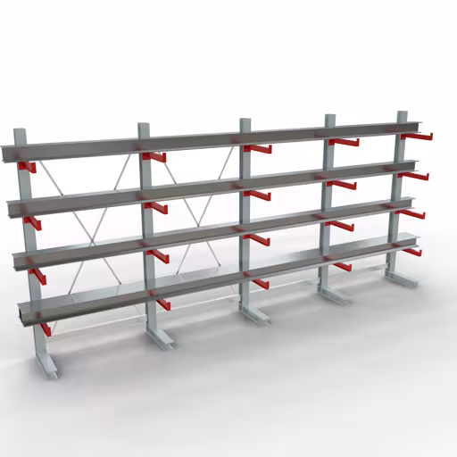 Abbildung Nr 11 des Artikels K 3000 Komplettregal, einseitig, 2500 x 5200 x 500 mm, RAL 7001 / RAL 3000, 5 Lagerebenen aus der Produktgruppe Kragarmregale von der Marke Schulte Lagertechnik