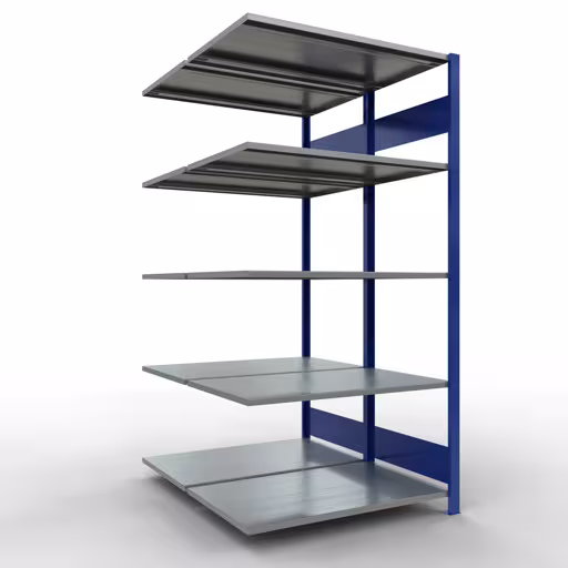Rayonnage supplémentaire, rayonnage double, système d'étagères MULTIplus150, 2000 x 1000 x (2x600) mm (HxLxP), 2x5 rayons, barres de longueur, RAL 5010 bleu gentiane, rayons doubles, réf. 33165-B
