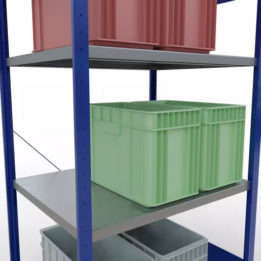 Figura n. 13 dell'articolo scaffale base, scaffale, sistema a innesto MULTIplus330, 2000 x 1000 x 800 mm (AxLxP), 5 ripiani, traversa, RAL 5010 blu genziana/zincato del gruppo di prodotti sistema a innesto della marca Schulte Lagertechnik