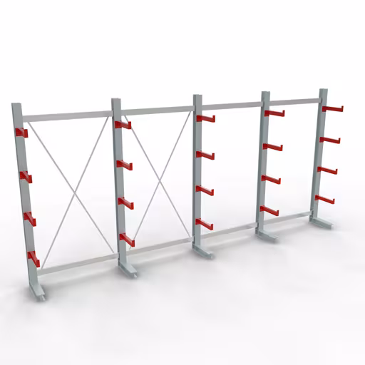 K 3000 Komplettregal, einseitig, 2500 x 5200 x 400 mm, RAL 7001 / RAL 3000, 5 Lagerebenen aus der Kategorie K3000 für mittelschwere Güter mit der Artikelnummer 27709