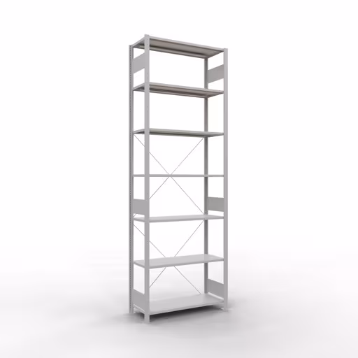 Scaffale base, scaffale, sistema a innesto MULTIplus150, 3000 x 1000 x 400 mm (AxLxP), 7 ripiani, traversa, RAL 7035 grigio chiaro della marca Schulte Lagertechnik della gamma sistemi a innesto