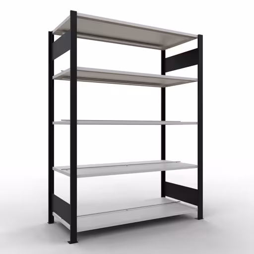 Figure n° 13 de l'article étagère de base, étagère de bureau, système enfichable MULTIplus150, 1800 x 1300 x 600 mm, 5 étagères, avec butée centrale, noir/gris clair du groupe de produits étagères de bureau de la marque Schulte Lagertechnik