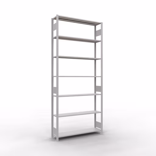 Étagère de base, étagère, système enfichable MULTIplus150, 3000 x 1300 x 300 mm (HxLxP), 7 étagères, barre de longueur, gris clair RAL 7035, étagère de base, réf. 32632-130-LR