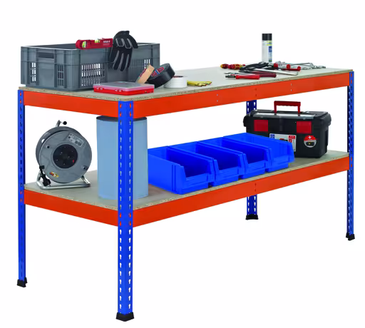 Tavolo da imballaggio Z1, 990 x 1841 x 1230 mm, blu/arancione, carico del compartimento per livello del tavolo 320 kg di Schulte Lagertechnik con articolo n. 18000-A14