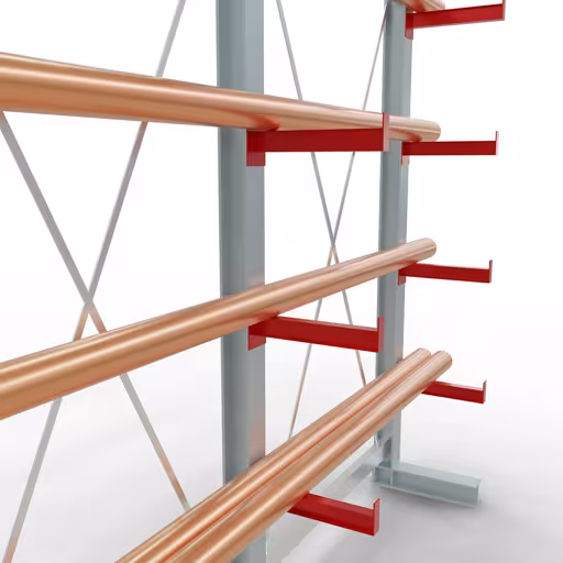 Produktbild Nr 10 des Artikels K 3000 Komplettregal, einseitig, 2500 x 2600 x 400 mm, RAL 7001 / RAL 3000, 5 Lagerebenen Abbildung Nr 10 des Artikels K 3000 Komplettregal, einseitig, 2500 x 2600 x 400 mm, RAL 7001 / RAL 3000, 5 Lagerebenen aus der Produktgruppe Kragarmregale von der Marke Schulte Lagertechnik