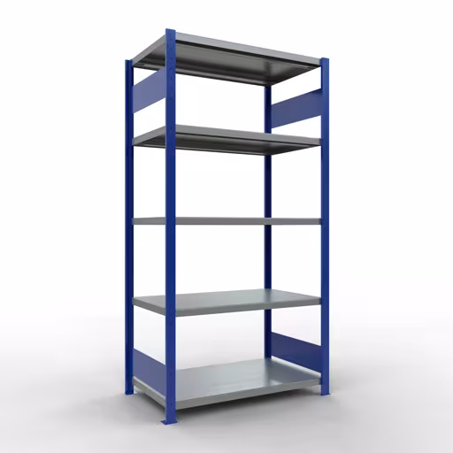 Étagère de base, étagère, système enfichable MULTIplus330, 2000 x 1000 x 600 mm (HxLxP), 5 étagères, barres de longueur, RAL 5010 bleu gentiane/galvanisé, étagère de base, réf. 13960-LR-B