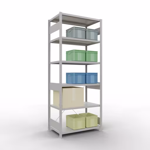 Image du produit n° 15 de l'article étagère de base, étagère, système enfichable MULTIplus330, 2500 x 1000 x 600 mm (HxLxP), 6 étagères, traverse, RAL 7035 gris clair Figure n° 15 de l'article étagère de base, système d'étagères enfichables MULTIplus330, 2500 x 1000 x 600 mm, 6 étagères, gris clair RAL 7035 du groupe de produits système enfichable de la marque Schulte Lagertechnik