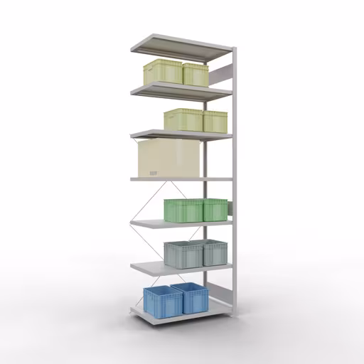 Image du produit n° 15 de l'article Rayonnage complémentaire, rayonnage à étagères, système enfichable MULTIplus330, 3000 x 1000 x 600 mm (HxLxP), 7 étagères, traverse, RAL 7035 gris clair Figure n° 15 de l'article étagère complémentaire, étagère à étagères, système enfichable MULTIplus330, 3000 x 1000 x 600 mm, 7 étagères, gris clair RAL 7035 du groupe de produits système enfichable de la marque Schulte Lagertechnik