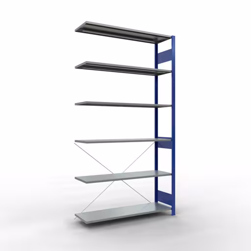 Scaffali componibili, scaffali, sistema a innesto MULTIplus150, 2500 x 1300 x 400 mm (AxLxP), 6 ripiani, traversa, RAL 5010 blu genziana/zincato della marca Schulte Lagertechnik della gamma sistemi a innesto