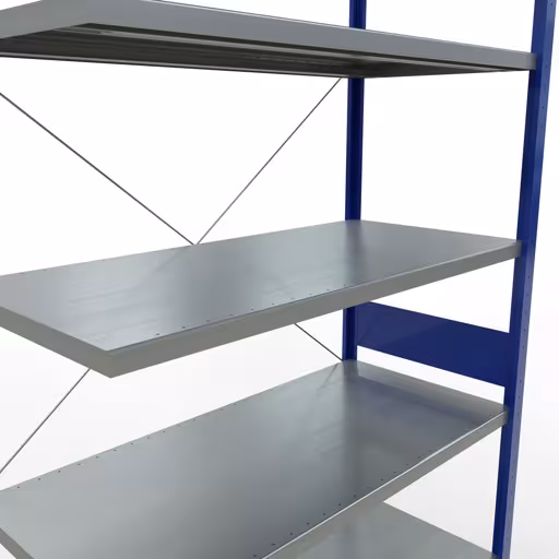 Rayonnage supplémentaire, étagère, système enfichable MULTIplus250, 3000 x 1300 x 600 mm, 7 étagères, traverse, RAL 5010 bleu gentiane/galvanisé de Schulte Lagertechnik de la catégorie système enfichable