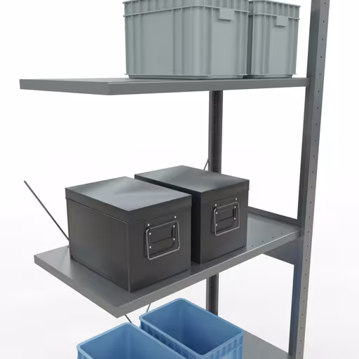 Une autre vue de l'article Rayonnage complémentaire, rayonnage à étagères, système enfichable MULTIplus150, 2500 x 750 x 400 mm, 6 tablettes, traverse, galvanisé Une autre vue de l'article, étagère système enfichable pour étagères MULTIplus150, 2500 x 750 x 400 mm, 6 étagères, galvanisée de la catégorie système enfichable