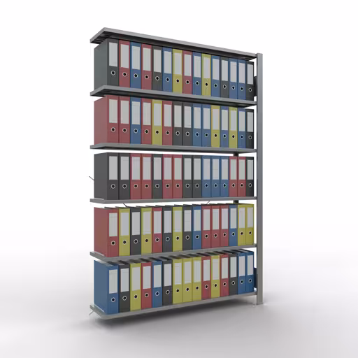 Anbauregal, Büro-Fachbodenregal Stecksystem MULTIplus85, 2000 x 1300 x 300 mm (HxBxT), 6 Fachböden, Kreuzstrebe, verzinkt, ohne Anschlagleiste aus der Kategorie Stecksystem mit der GTIN 4004514253729 Anbauregal, Büro-Fachbodenregal Stecksystem MULTIplus85, 2000 x 1300 x 300 mm (HxBxT), 6 Fachböden, Kreuzstrebe, verzinkt, ohne Anschlagleiste von der Marke Schulte Lagertechnik aus der Produktreihe Büroregale