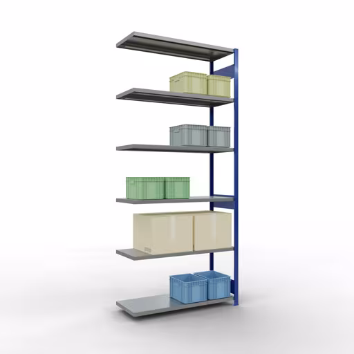 Figure n° 12 de l'article, système d'étagères MULTIplus250, système enfichable, 3000 x 1300 x 500 mm, 7 étagères, RAL 5010 bleu gentiane/galvanisé du groupe de produits système enfichable de Schulte Lagertechnik