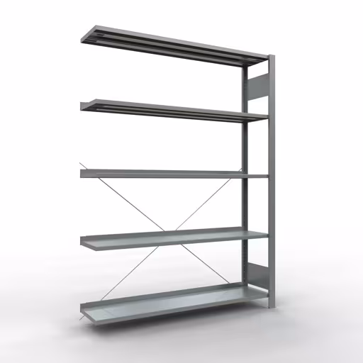 Figure n° 12 de l'article étagère complémentaire, étagère de bureau, système enfichable MULTIplus85, 1800 x 1300 x 300 mm, 5 étagères, galvanisée, avec barre d'arrêt du groupe de produits étagères de bureau de la marque Schulte Lagertechnik