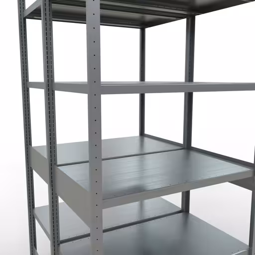 Un'altra vista dell'articolo Scaffale base, scaffale doppio, sistema a innesto per scaffale MULTIplus250, 2500 x 1000 x (2x600) mm (AxLxP), 2x6 ripiani, barre longitudinali, zincato dalla categoria Scaffali