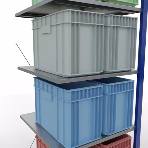 Une autre vue de l'article Étagère rapportée, étagère, système enfichable MULTIplus150, 2000 x 750 x 800 mm, 5 étagères, traverse, RAL 5010 bleu gentiane/galvanisé/galvanisé de la catégorie système enfichable