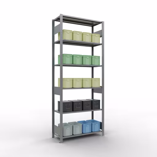 Étagère de base, étagère, système enfichable MULTIplus85, 2500 x 1000 x 400 mm (HxLxP), 6 étagères, barres de longueur, galvanisées de la catégorie d'étagères de base avec le GTIN 4004514284730 Étagère de base, étagère, système enfichable MULTIplus85, 2500 x 1000 x 400 mm, 6 étagères, galvanisée de la marque Schulte Lagertechnik de la gamme de produits du système enfichable