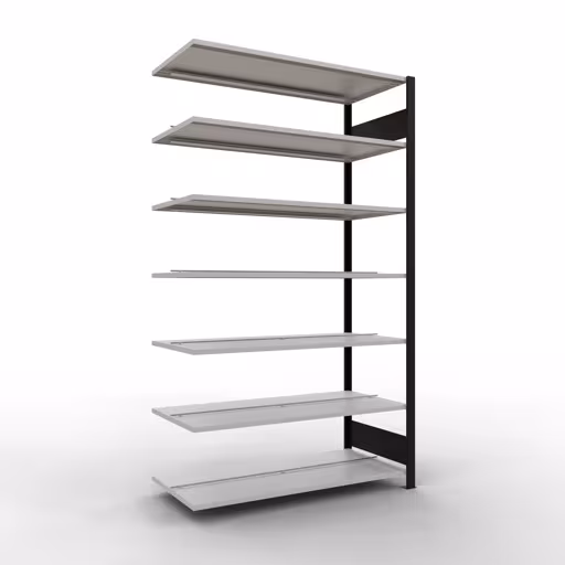 Scaffale aggiuntivo, scaffale per ufficio, sistema a innesto MULTIplus150, 2300 x 1300 x 600 mm (AxLxP), 7 ripiani, barre longitudinali, con fermo centrale, nero/grigio chiaro di Schulte Lagertechnik Scaffale aggiuntivo, scaffale per ufficio, sistema a innesto MULTIplus150, 2300 x 1300 x 600 mm (AxLxP), 7 ripiani, barre longitudinali, con fermo centrale, nero/grigio chiaro, sistema a innesto, articolo n. 36053-S