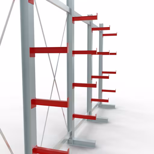 Abbildung Nr 12 des Artikels K 3000 Komplettregal, einseitig, 2500 x 5200 x 400 mm, RAL 7001 / RAL 3000, 5 Lagerebenen aus der Produktgruppe Kragarmregale von der Marke Schulte Lagertechnik