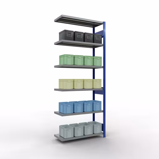 Figure n° 15 de l'article, système d'étagères MULTIplus250, système enfichable, 2500 x 1000 x 400 mm, 6 étagères, RAL 5010 bleu gentiane/galvanisé du groupe de produits système enfichable de Schulte Lagertechnik