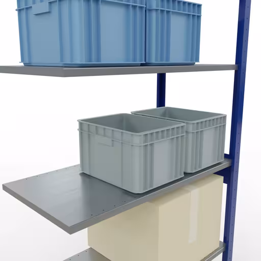 Rayonnage supplémentaire, système d'étagères MULTIplus150, 2500 x 1000 x 500 mm, 6 étagères, RAL 5010 bleu gentiane/galvanisé de la catégorie d'étagères supplémentaires avec le GTIN 4004514280732 Rayonnage supplémentaire, étagère, système enfichable MULTIplus150, 2500 x 1000 x 500 mm, 6 étagères, RAL 5010 bleu gentiane/galvanisé de la marque Schulte Lagertechnik de la gamme de produits du système enfichable