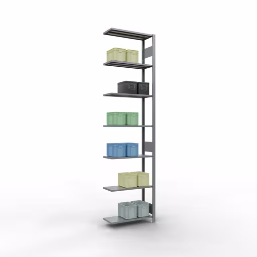Scaffali aggiuntivi, scaffali, sistema a innesto MULTIplus150, 3000 x 750 x 300 mm (AxLxP), 7 ripiani, barre longitudinali, zincato di Schulte Lagertechnik della categoria Sistemi a innesto
