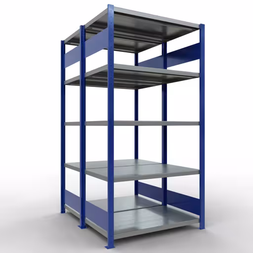 Étagère de base, étagère double, système d'étagères MULTIplus250, 2000 x 1000 x (2x600) mm (HxLxP), 2x5 étagères, barres de longueur, RAL 5010 bleu gentiane, étagères doubles, réf. 33260-B