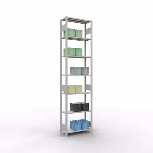 Étagère de base, étagère, système enfichable MULTIplus150, 3000 x 750 x 300 mm (HxLxP), 7 étagères, barres de longueur, RAL 7035 gris clair avec le GTIN 4004514292605 Étagère de base, étagère, système enfichable MULTIplus150, 3000 x 750 x 300 mm, 7 étagères, gris clair RAL 7035 de Schulte Lagertechnik avec le numéro d'article. 32632-75-LR