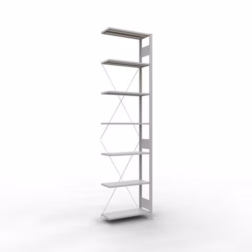 Rayonnage supplémentaire, rayonnage à étagères, système enfichable MULTIplus150, 3000 x 750 x 300 mm, 7 tablettes, traverse, gris clair RAL 7035 de Schulte Lagertechnik avec le numéro d'article : 32637-75