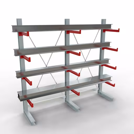 Abbildung Nr 8 des Artikels K 3000 Komplettregal, einseitig, 2500 x 2600 x 600 mm, RAL 7001 / RAL 3000, 5 Lagerebenen aus der Produktgruppe Kragarmregale von der Marke Schulte Lagertechnik