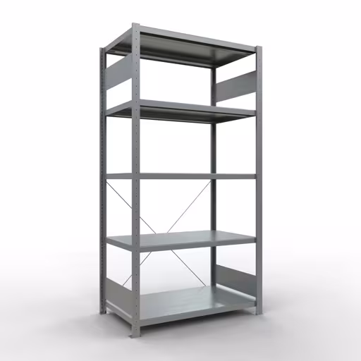 Un'altra vista dell'articolo scaffale base, scaffale, sistema a innesto MULTIplus250, 2000 x 1000 x 600 mm (AxLxP), 5 ripiani, traversa, zincato dalla categoria Sistema a innesto