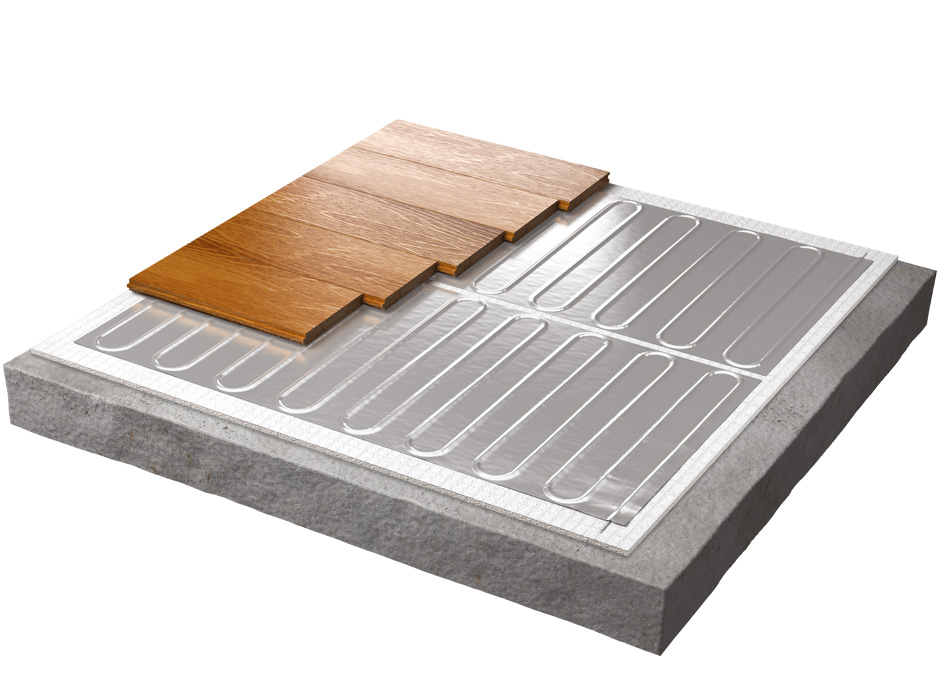 Système de chauffage en aluminium Warmup WLFH 800 watts pour sols stratifiés, 10,0 m², comprenant un ruban adhésif en aluminium de la marque Warmup. Système de chauffage au sol en aluminium WarmUp WLFH 80 watts/m² comprenant un ruban adhésif en aluminium de la gamme de chauffage au sol WarmUp, référence WLFH-80/800-10