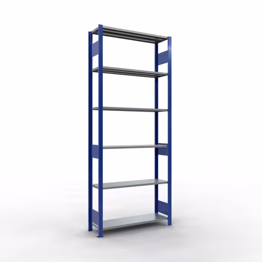 Étagère de base, étagère, système enfichable MULTIplus85, 2500 x 1000 x 300 mm (HxLxP), 6 étagères, barres de longueur, RAL 5010 bleu gentiane de Schulte Lagertechnik Étagère de base, étagère, système enfichable MULTIplus85, 2500 x 1000 x 300 mm (HxLxP), 6 étagères, barres de longueur, RAL 5010 bleu gentiane, étagère de base, réf. 13131-LR-B