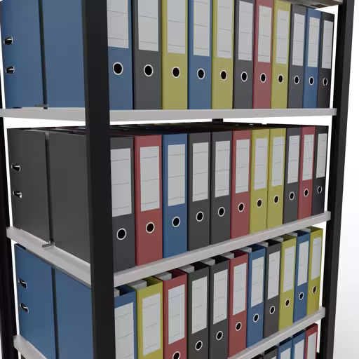 Produktbild Nr 14 des Artikels Grundregal, Büro-Fachbodenregal Stecksystem MULTIplus150, 2000 x 1000 x 600 mm (HxBxT), 6 Fachböden, Längenriegel, mit Mittelanschlag, schwarz/lichtgrau Abbildung Nr 14 des Artikels Grundregal, Büro-Fachbodenregal Stecksystem MULTIplus150, 2000 x 1000 x 600 mm (HxBxT), 6 Fachböden, Längenriegel, mit Mittelanschlag, schwarz/lichtgrau aus der Produktgruppe Büroregale von der Marke Schulte Lagertechnik