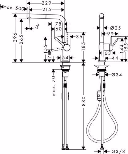 Technische Zeichnung 4064949 Hansgrohe Spültischmischer 270 Talis M547 1jet Ausziehauslauf chrom