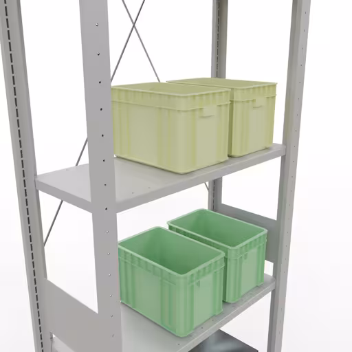 Étagère de base, étagère à étagères, système enfichable MULTIplus150, 3000 x 750 x 300 mm, 7 étagères, traverse, RAL 7035 gris clair avec le numéro d'article. 32632-75 Étagère de base, étagère, système enfichable MULTIplus150, 3000 x 750 x 300 mm, 7 étagères, traverse, gris clair RAL 7035 de Schulte Lagertechnik de la catégorie système enfichable