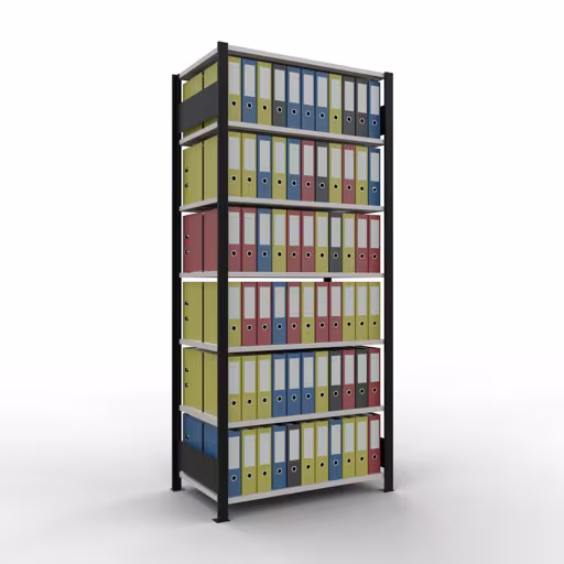 Figura n. 8 dell'articolo scaffale base, sistema di scaffali per ufficio MULTIplus150, 2300 x 1000 x 600 mm, 7 ripiani, nero/grigio chiaro del gruppo di prodotti scaffali per ufficio della marca Schulte Lagertechnik