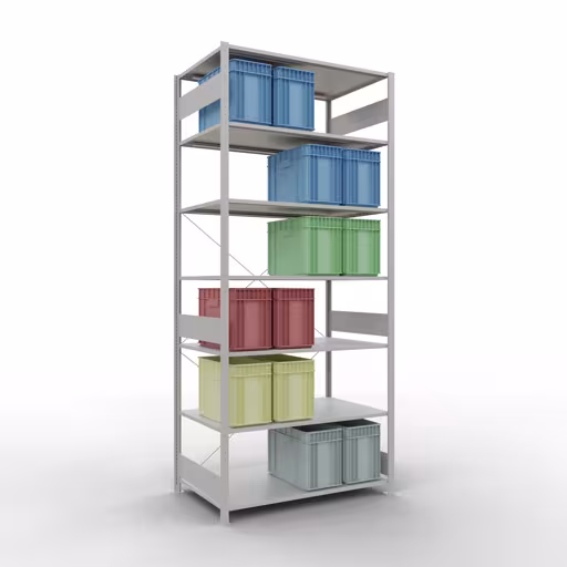 Une autre vue de l'article étagère de base système enfichable 3000x1300x800 mm, type 150 kg, gris clair Une autre vue de l'article étagère de base du système enfichable 3000x1300x800 mm, type 150 kg, gris clair de la catégorie du système enfichable