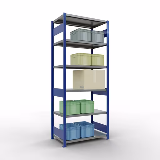 Figura n. 11 dell'articolo scaffale base, scaffale, sistema a innesto MULTIplus330, 2500 x 1000 x 600 mm (AxLxP), 6 ripiani, barre longitudinali, RAL 5010 blu genziana/zincato del gruppo di prodotti sistema a innesto della marca Schulte Lagertechnik
