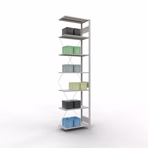 Rayonnage supplémentaire, étagère, système enfichable MULTIplus150, 3000 x 750 x 400 mm (HxLxP), 7 étagères, traverse, RAL 7035 gris clair de la catégorie des étagères supplémentaires avec le GTIN 4004514205582 Rayonnage supplémentaire, étagère, système enfichable MULTIplus150, 3000 x 750 x 400 mm, 7 étagères, traverse, gris clair RAL 7035 de la marque Schulte Lagertechnik de la gamme de produits du système enfichable