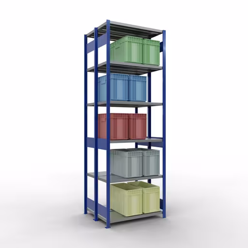 Scaffale base, scaffale doppio, sistema di scaffali MULTIplus250, 3000 x 1000 x (2x400) mm (AxLxP), 2x7 ripiani, barre longitudinali, RAL 5010 blu genziana della marca Schulte Lagertechnik dal programma scaffali