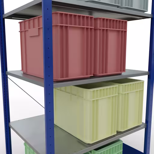 Un'altra vista dell'articolo scaffale base, scaffale, sistema a innesto MULTIplus150, 2000 x 1000 x 800 mm (AxLxP), 5 ripiani, traversa, RAL 5010/zincato dalla categoria Sistema a innesto