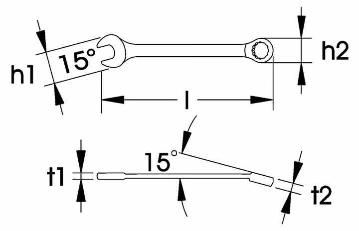 Skizze 827622 Ringmaulschlüssel extra lang DIN 3113, Form A, ELORA-203-19 mm XL